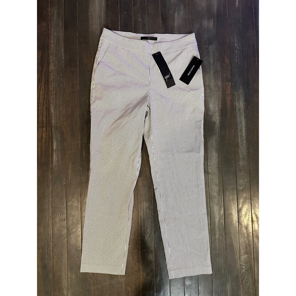 Up! Pants Montreal Dailylook Womens Pinstripe Pull On Dress Pants Black White